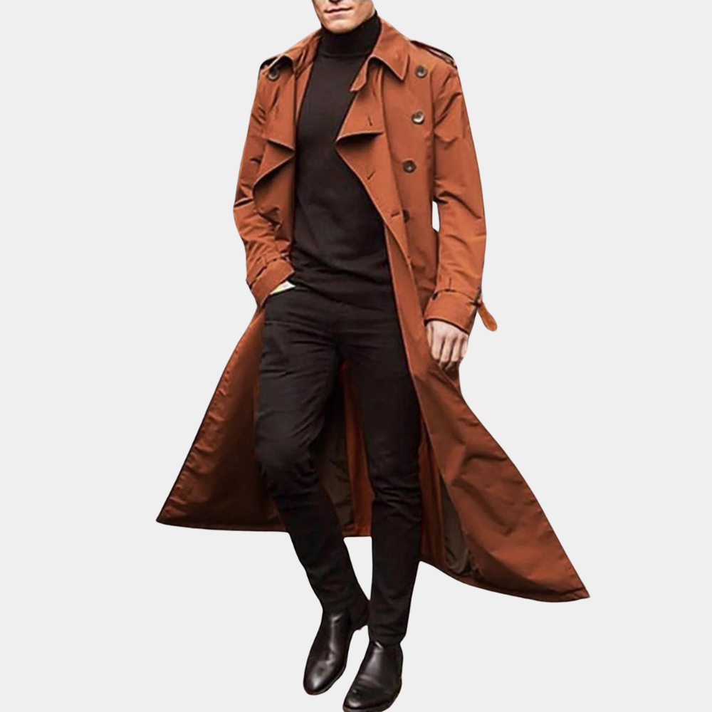 Leocadia Men's Trench Coat – Long Water-Resistant Coat with a Classic Cut & Refined Style
