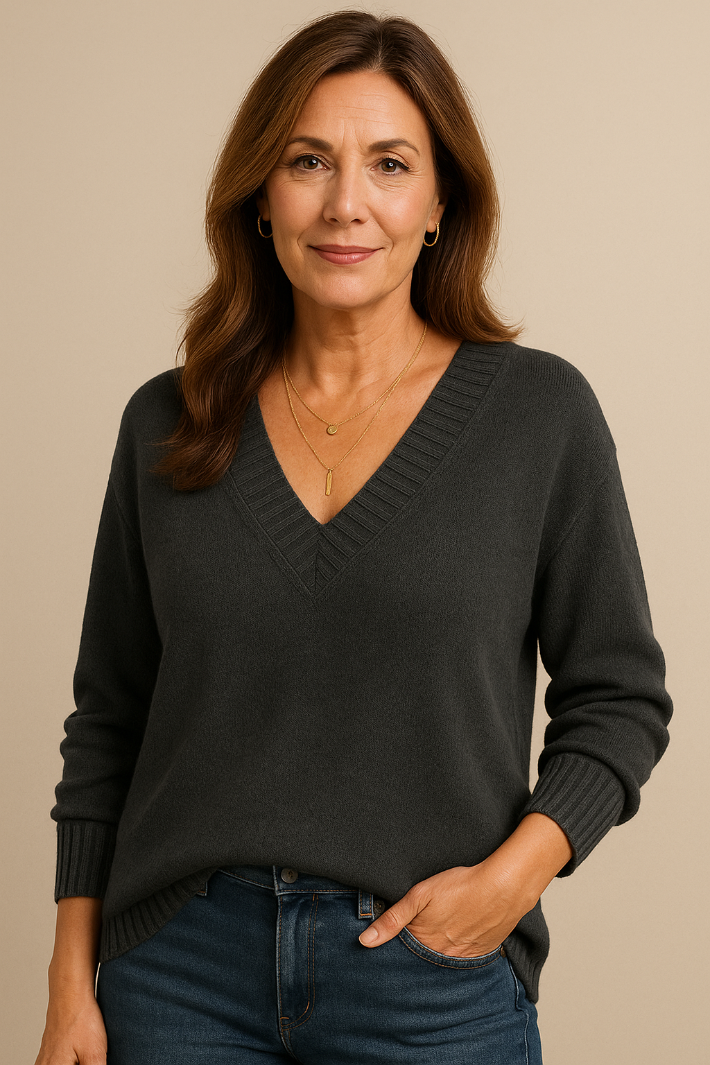 Grishilde Women's V-Neckline Cashmere Sweater – 100% Premium Cashmere in a Gentle, Insulating, Timeless Fit