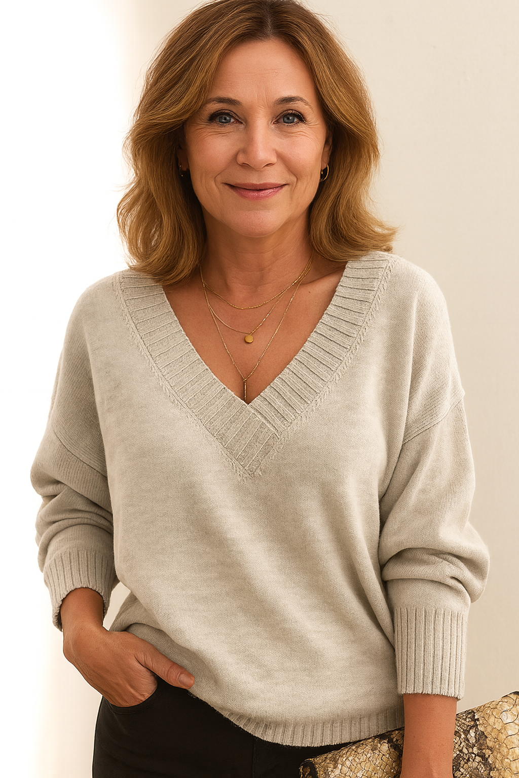 Grishilde Women's V-Neckline Cashmere Sweater – 100% Premium Cashmere in a Gentle, Insulating, Timeless Fit