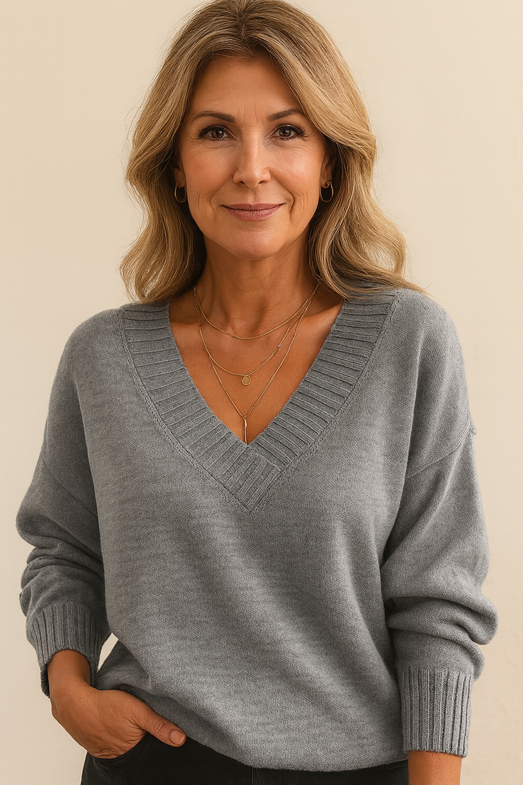 Grishilde Women's V-Neckline Cashmere Sweater – 100% Premium Cashmere in a Gentle, Insulating, Timeless Fit