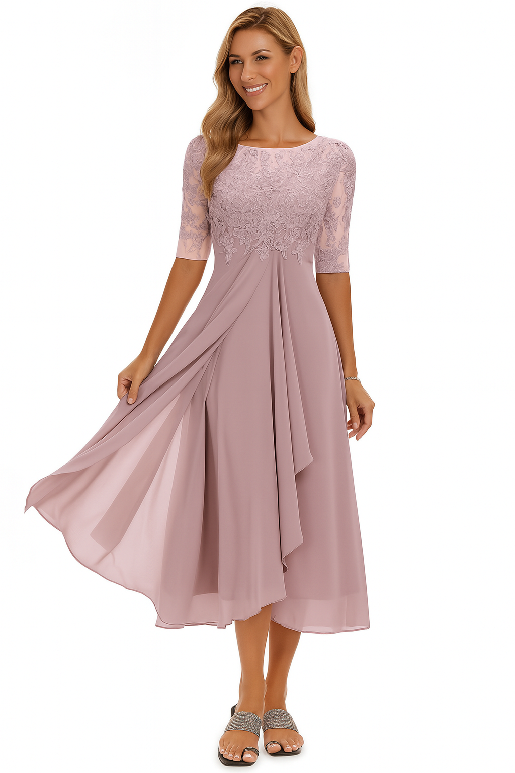 Nikita Sophisticated Women's Dress – Lace & Chiffon Dress, A-Line Cut, Midi Length & Short-Sleeve Design