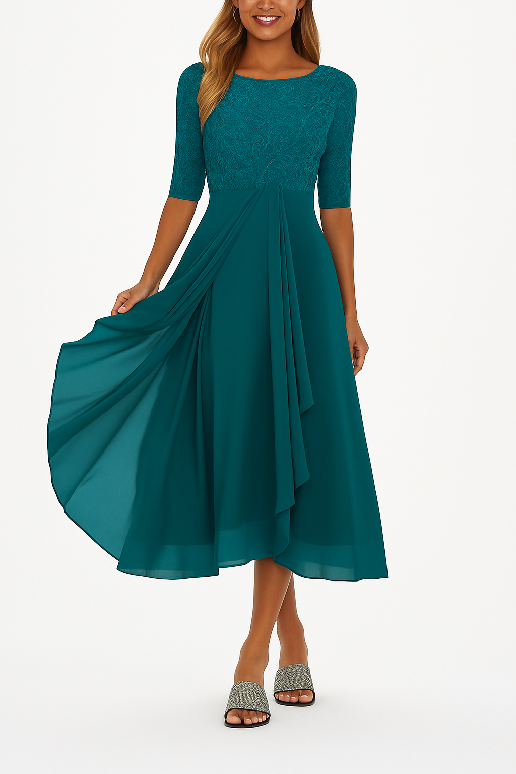Nikita Sophisticated Women's Dress – Lace & Chiffon Dress, A-Line Cut, Midi Length & Short-Sleeve Design