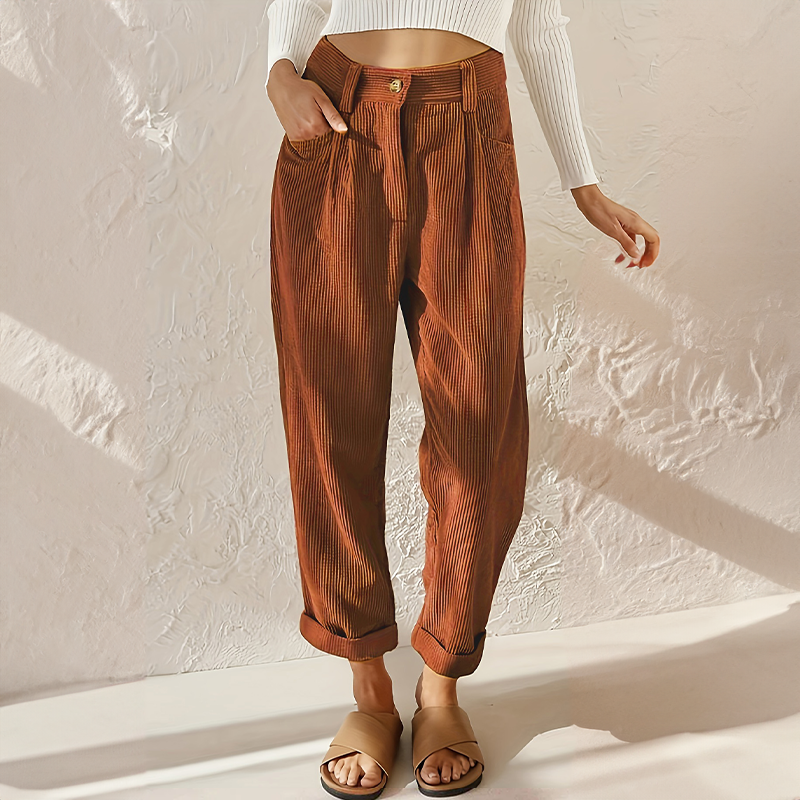 Esteban Women's Corduroy Pants – Cozy High-Rise Waist & Wide Legs for a Relaxed Look