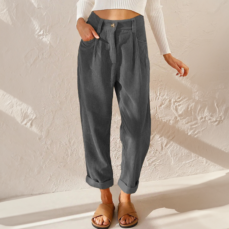 Esteban Women's Corduroy Pants – Cozy High-Rise Waist & Wide Legs for a Relaxed Look