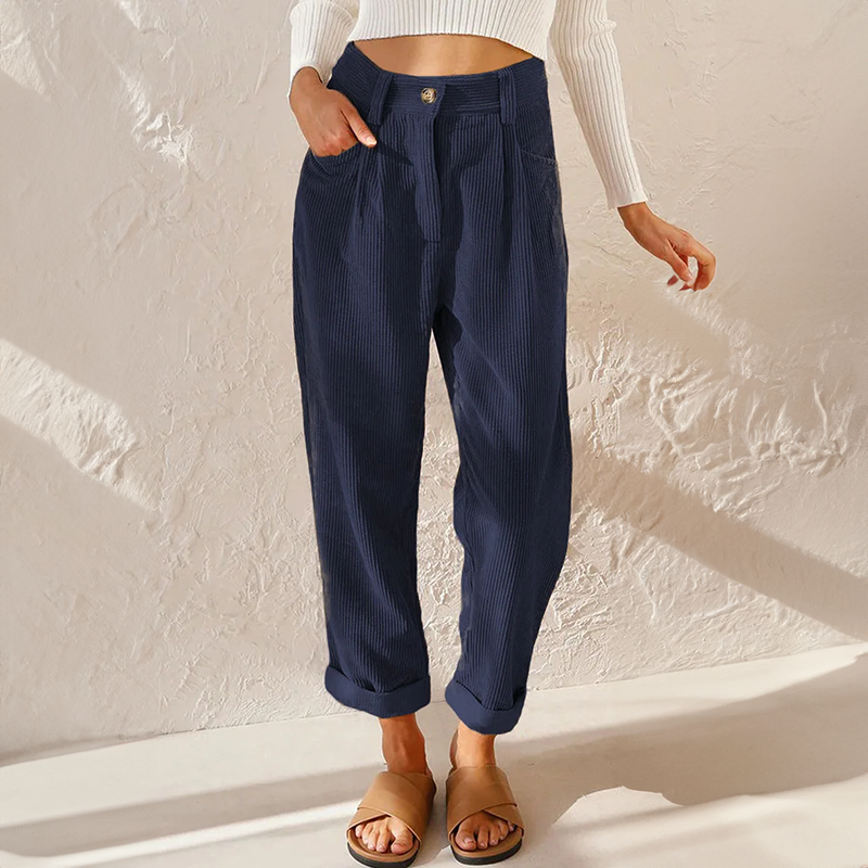 Esteban Women's Corduroy Pants – Cozy High-Rise Waist & Wide Legs for a Relaxed Look