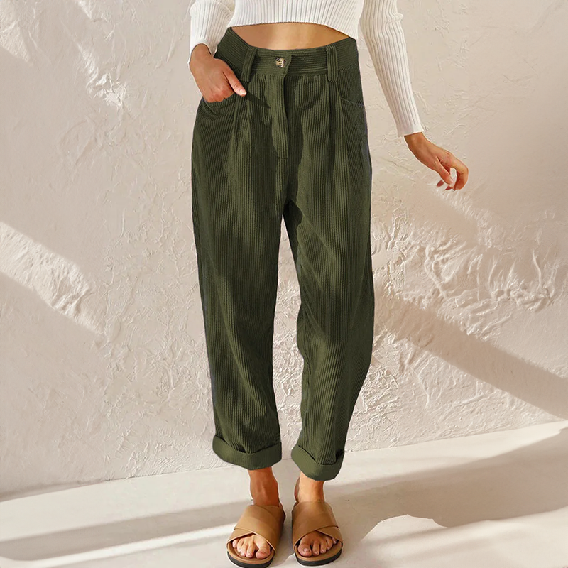 Esteban Women's Corduroy Pants – Cozy High-Rise Waist & Wide Legs for a Relaxed Look