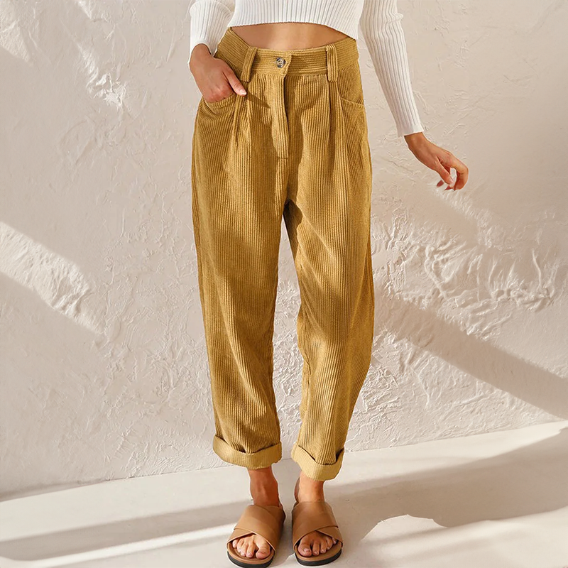 Esteban Women's Corduroy Pants – Cozy High-Rise Waist & Wide Legs for a Relaxed Look