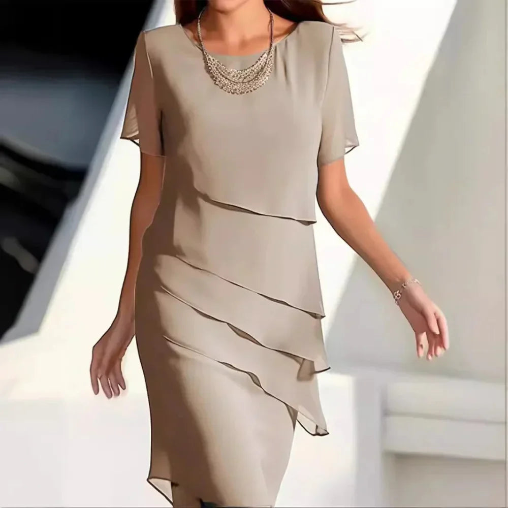 Umeko Women's Midi Dress – Refined Chiffon Dress with Tiered Design and Refined Details