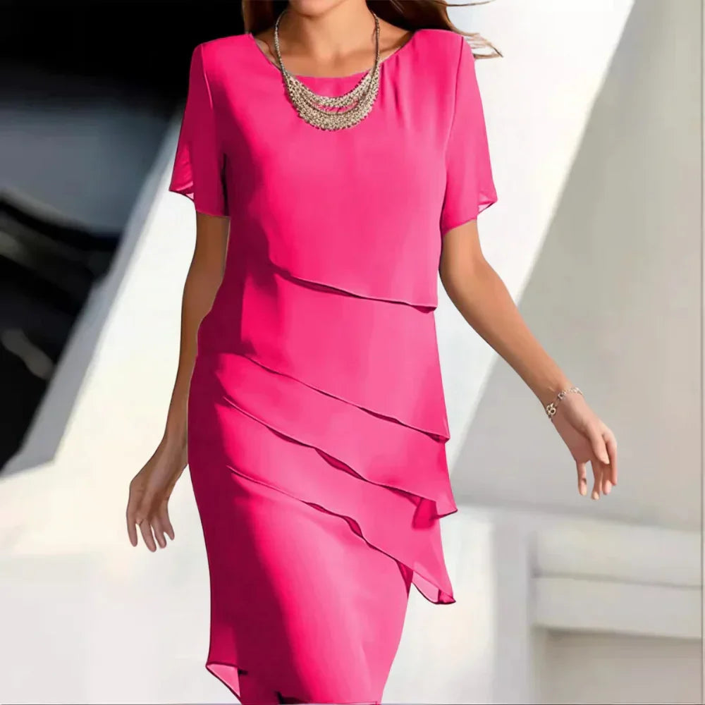 Umeko Women's Midi Dress – Refined Chiffon Dress with Tiered Design and Refined Details
