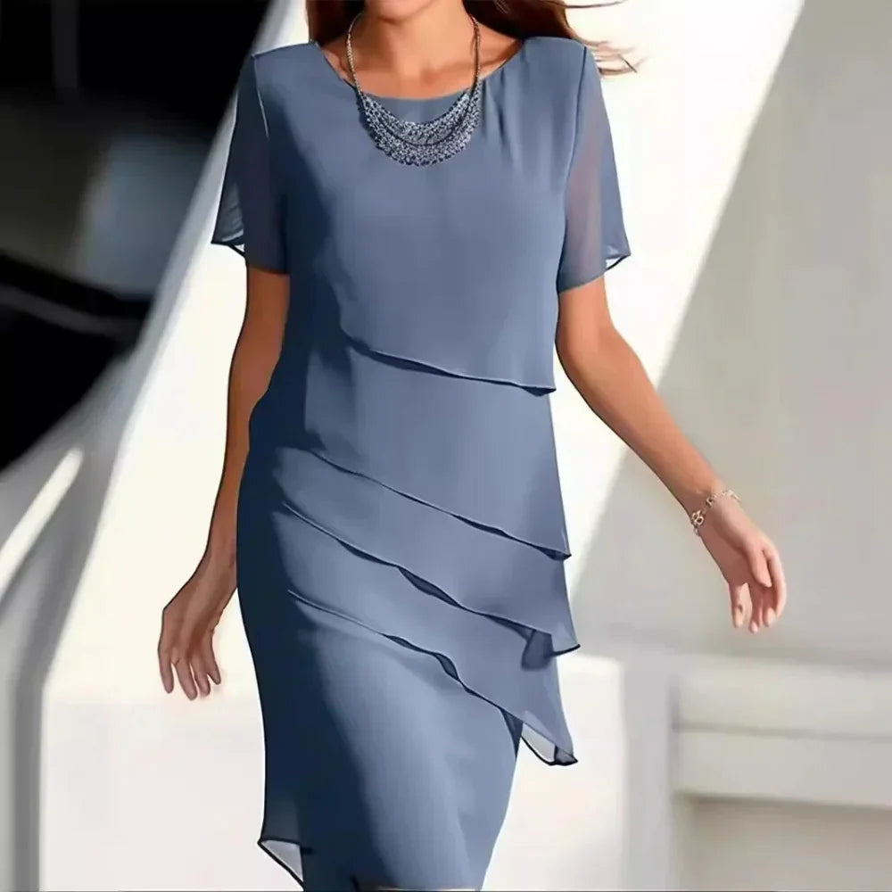 Umeko Women's Midi Dress – Refined Chiffon Dress with Tiered Design and Refined Details