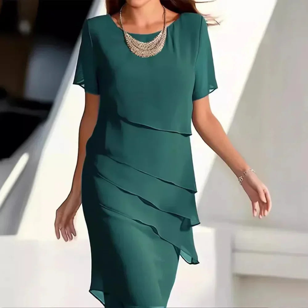 Umeko Women's Midi Dress – Refined Chiffon Dress with Tiered Design and Refined Details