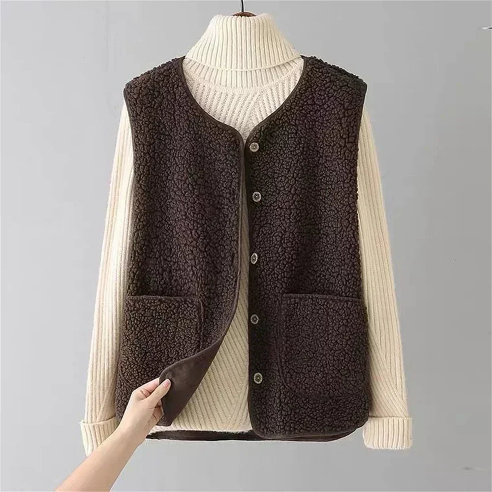 Oleander Women's Sleeveless Vest – Insulating Sherpa Shearling-Style Fabric, Lightweight & Casual