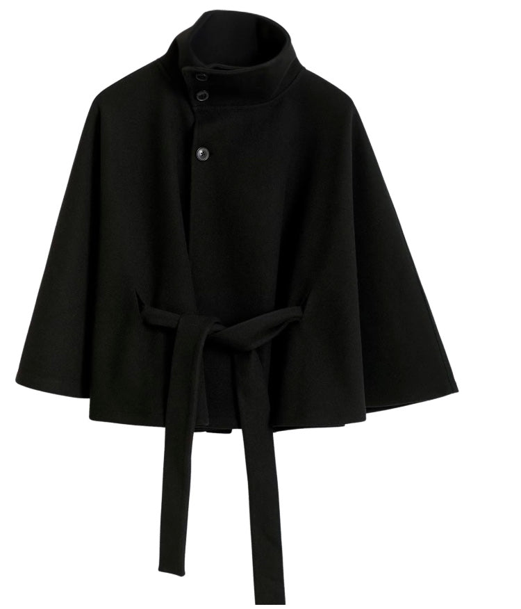 Kellyn Women's Wool Coat – Chic Mandarin Collar with Detachable Belt & Easy-Going Fit