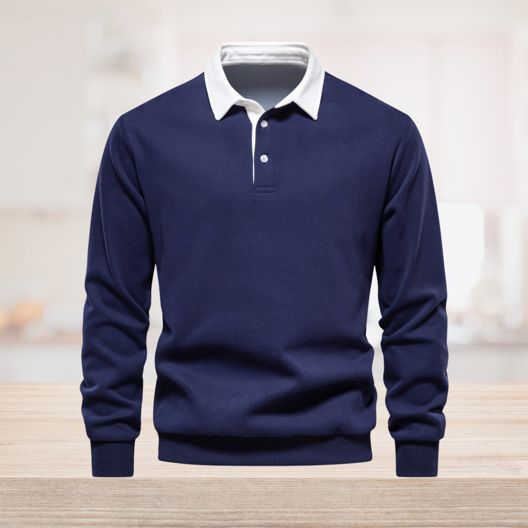 Jethro Men's Polo Sweater – Long-Sleeve Breathable Knit with a Classic Collar & Timeless Style