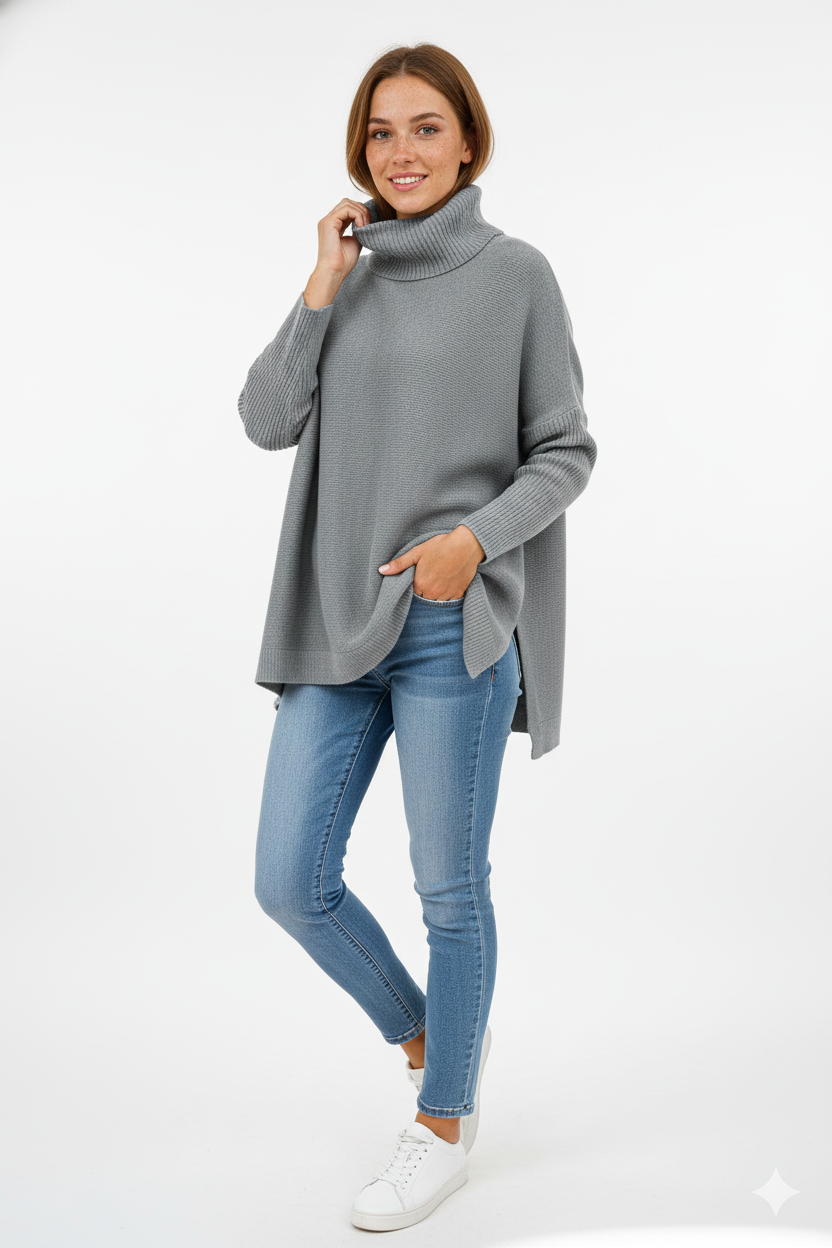 Lorcan Women's Turtleneck Sweater – Ultra-Soft Oversized Knit with Tall Collar & Chic Style