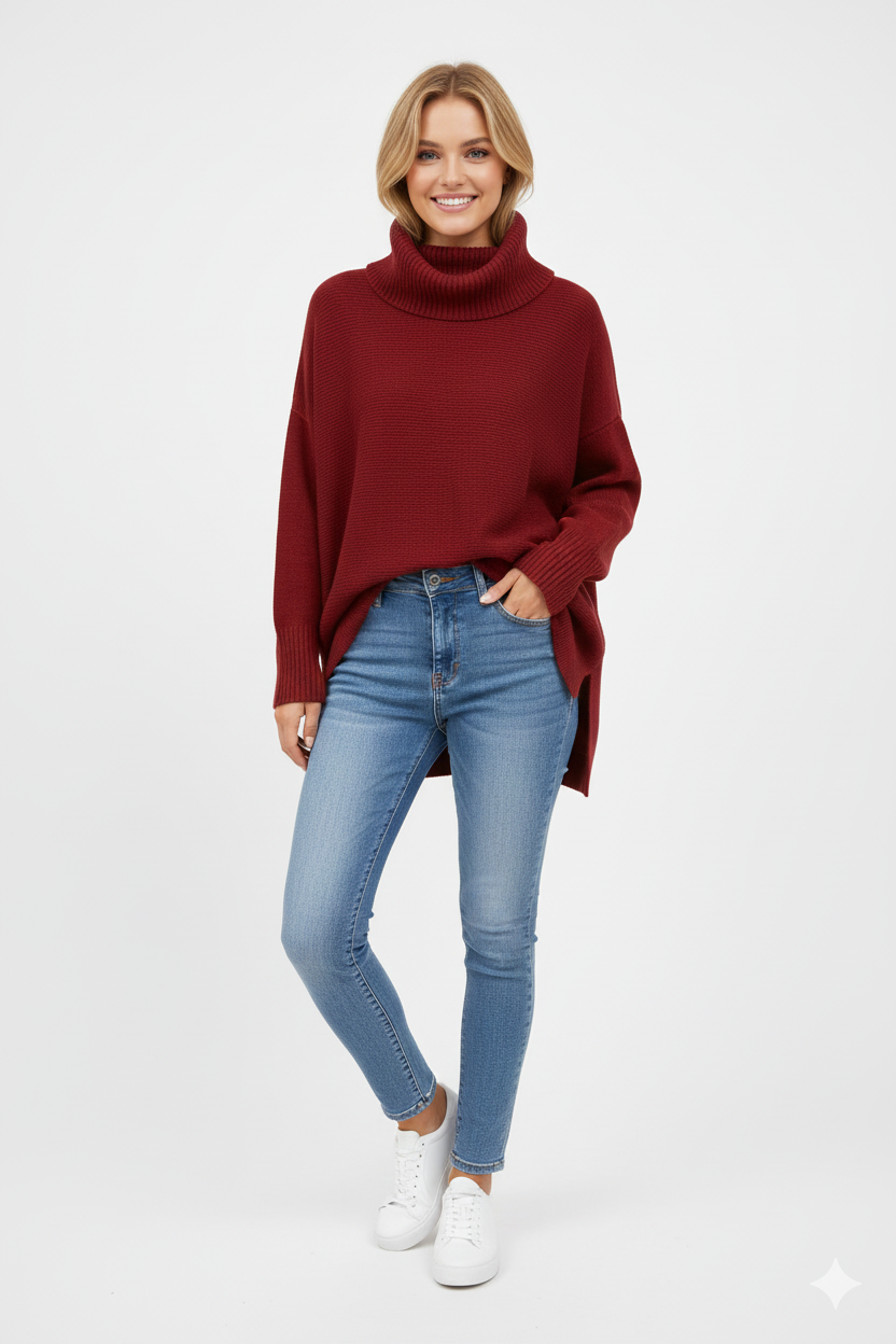 Lorcan Women's Turtleneck Sweater – Ultra-Soft Oversized Knit with Tall Collar & Chic Style