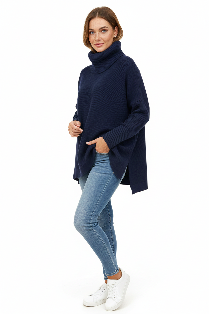 Lorcan Women's Turtleneck Sweater – Ultra-Soft Oversized Knit with Tall Collar & Chic Style