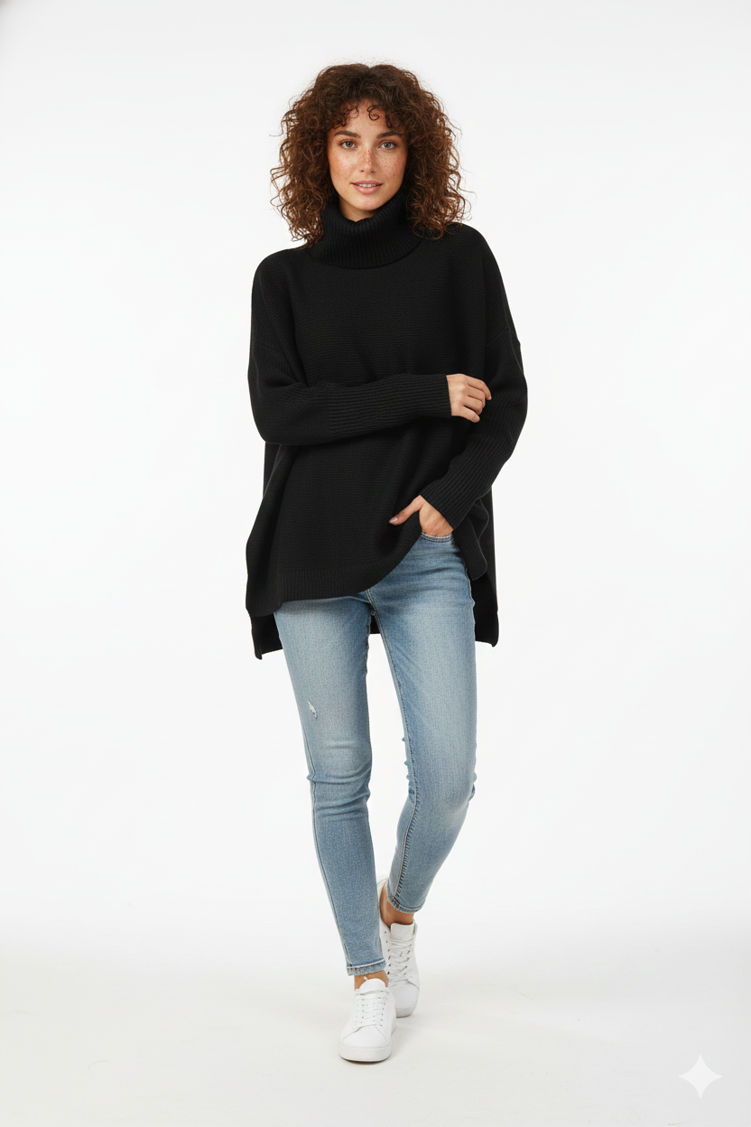 Lorcan Women's Turtleneck Sweater – Ultra-Soft Oversized Knit with Tall Collar & Chic Style