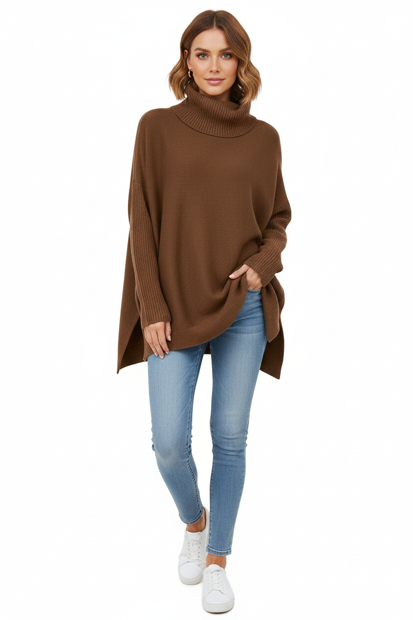 Lorcan Women's Turtleneck Sweater – Ultra-Soft Oversized Knit with Tall Collar & Chic Style