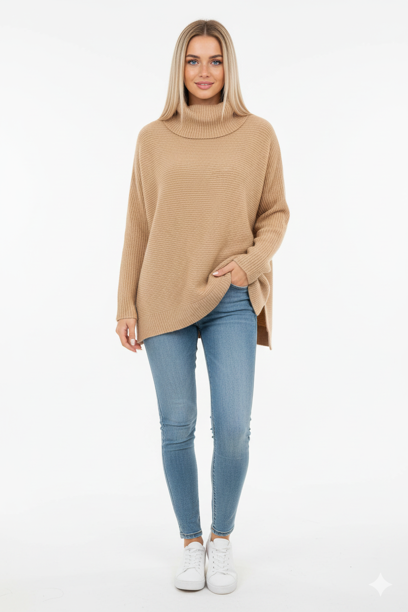 Lorcan Women's Turtleneck Sweater – Ultra-Soft Oversized Knit with Tall Collar & Chic Style