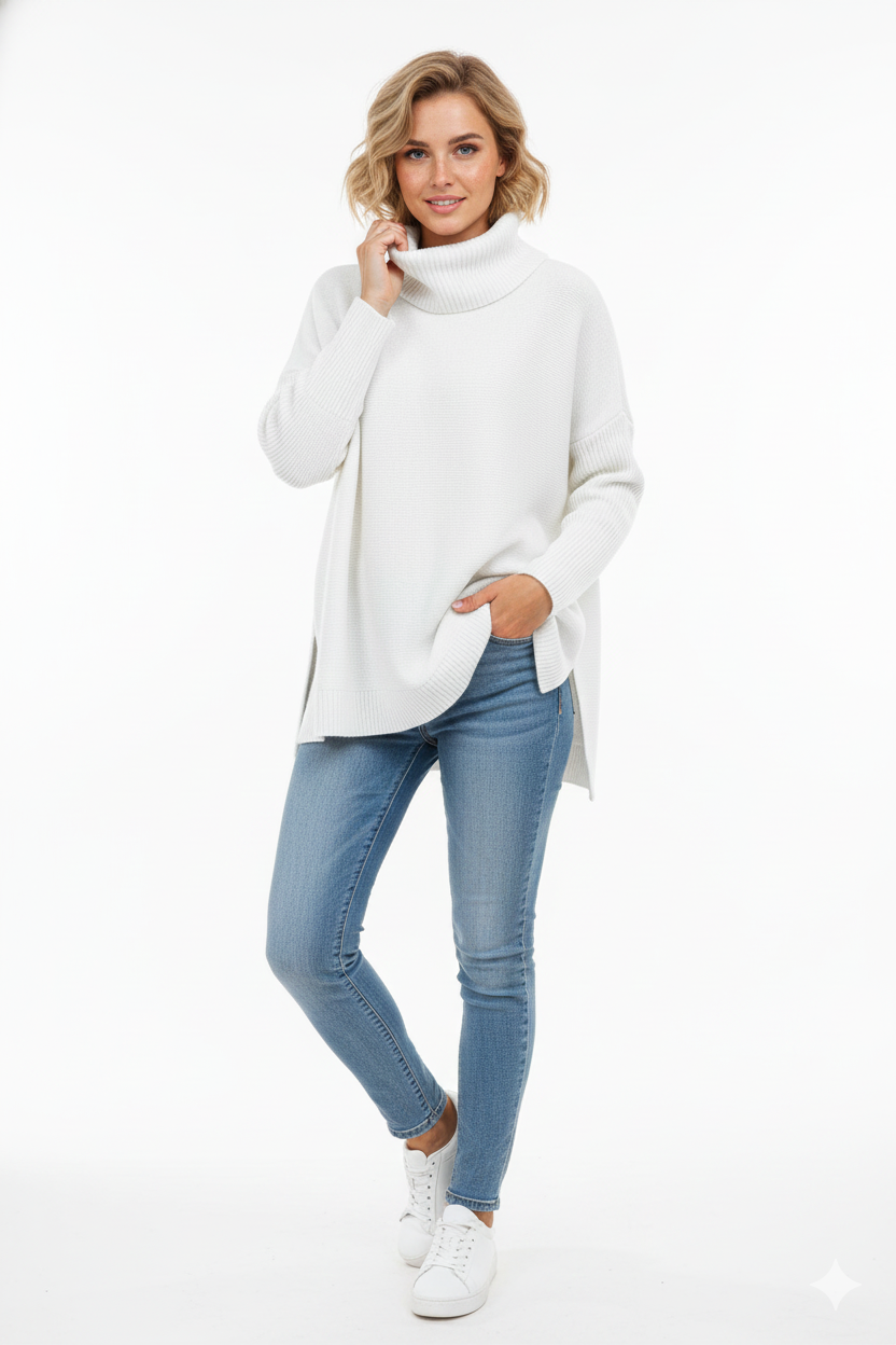 Lorcan Women's Turtleneck Sweater – Ultra-Soft Oversized Knit with Tall Collar & Chic Style