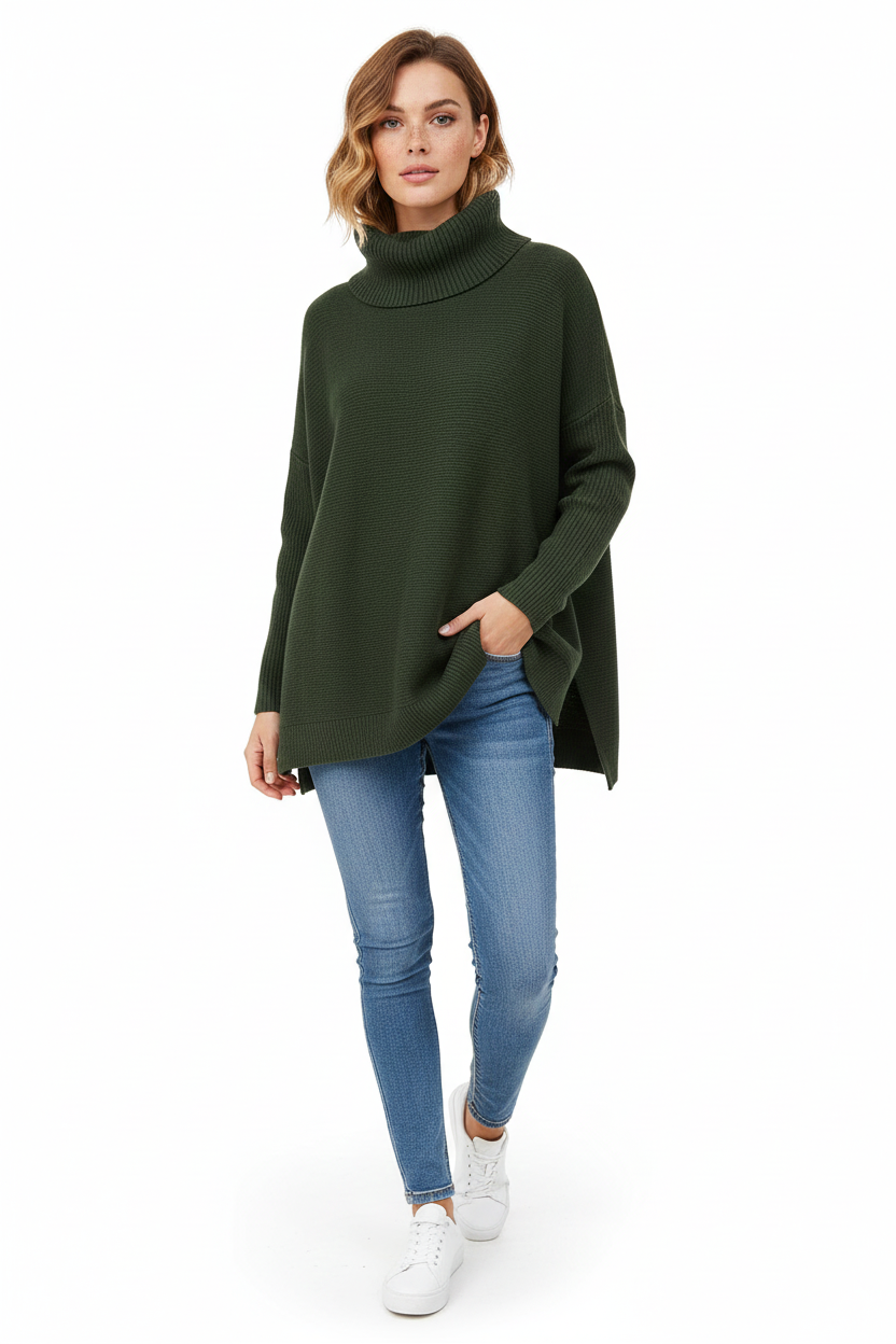 Lorcan Women's Turtleneck Sweater – Ultra-Soft Oversized Knit with Tall Collar & Chic Style