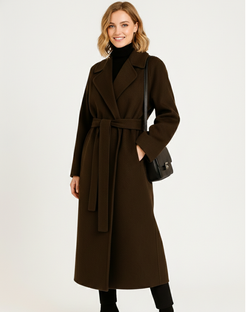 Vianne Refined Long Coat for Women – Wool-Blend Coat with Classic Notch Collar