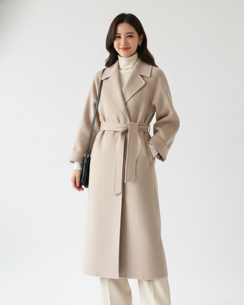 Vianne Refined Long Coat for Women – Wool-Blend Coat with Classic Notch Collar