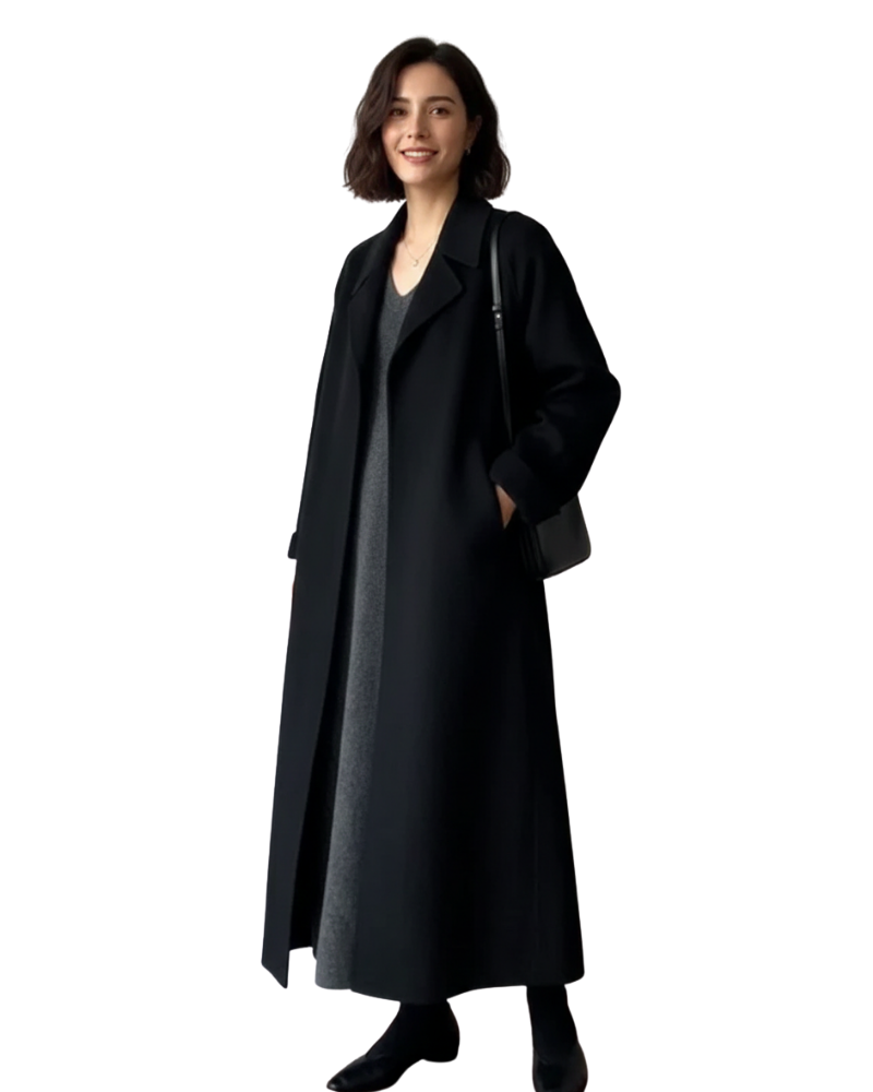 Vianne Refined Long Coat for Women – Wool-Blend Coat with Classic Notch Collar