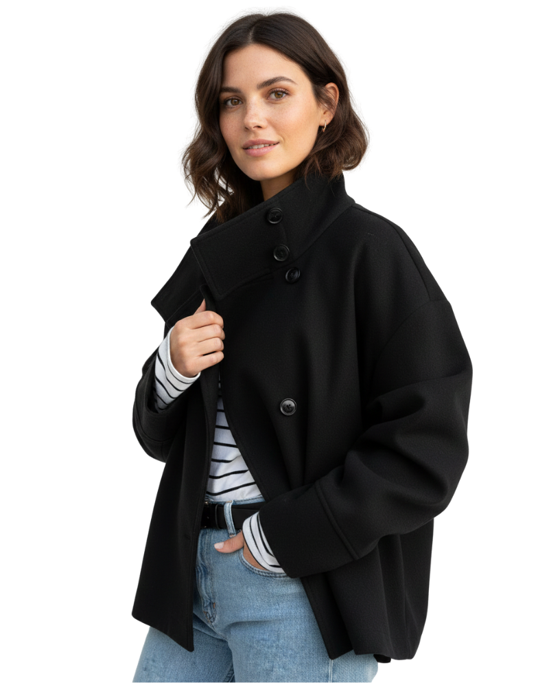 Orsolya Cropped Jacket for Women – Chic Coat with Stand-Up Collar & Flattering Silhouette