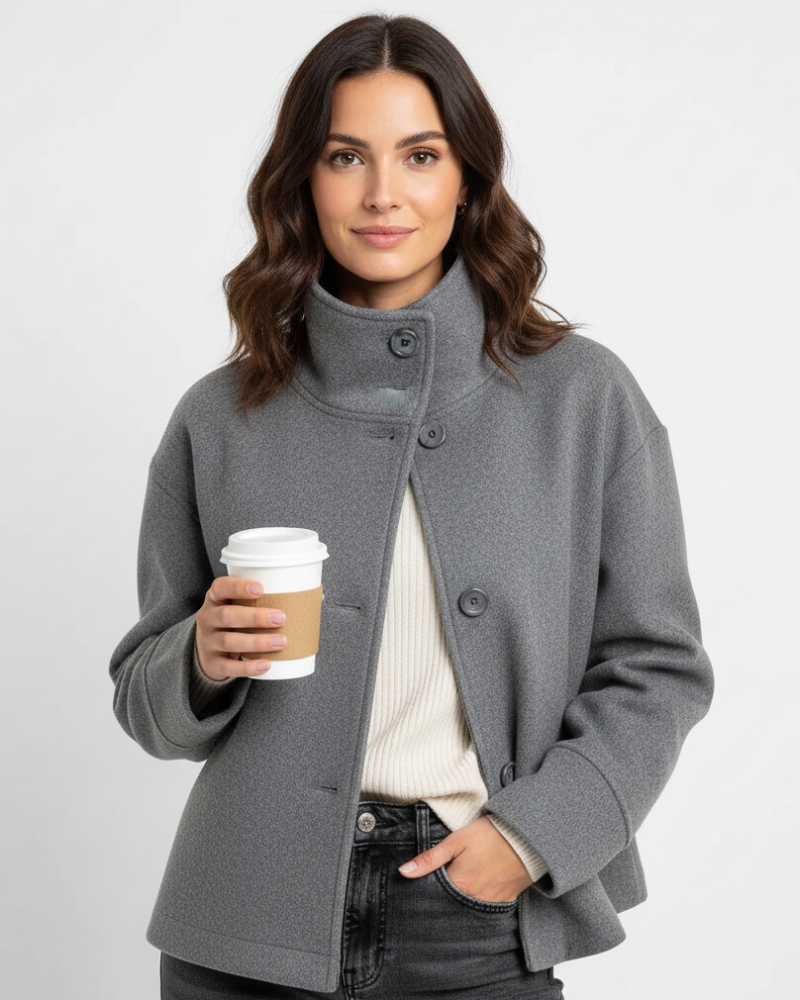 Orsolya Cropped Jacket for Women – Chic Coat with Stand-Up Collar & Flattering Silhouette