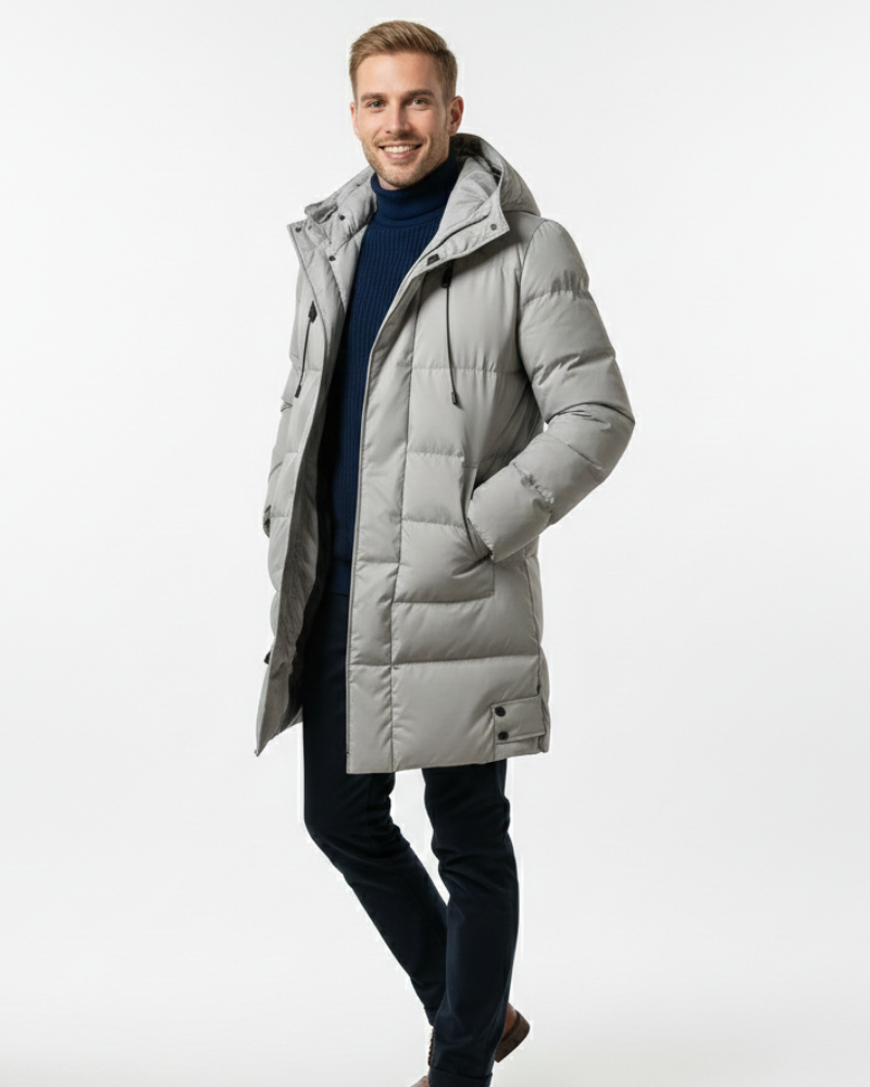Hjalmar Men's Long Puffer Coat – Cozy Winter Jacket with Hood & Protective Fit