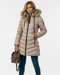 Godfrida Women's With Hood Puffer Jacket – Chevron Quilting & Faux Fur Collar
