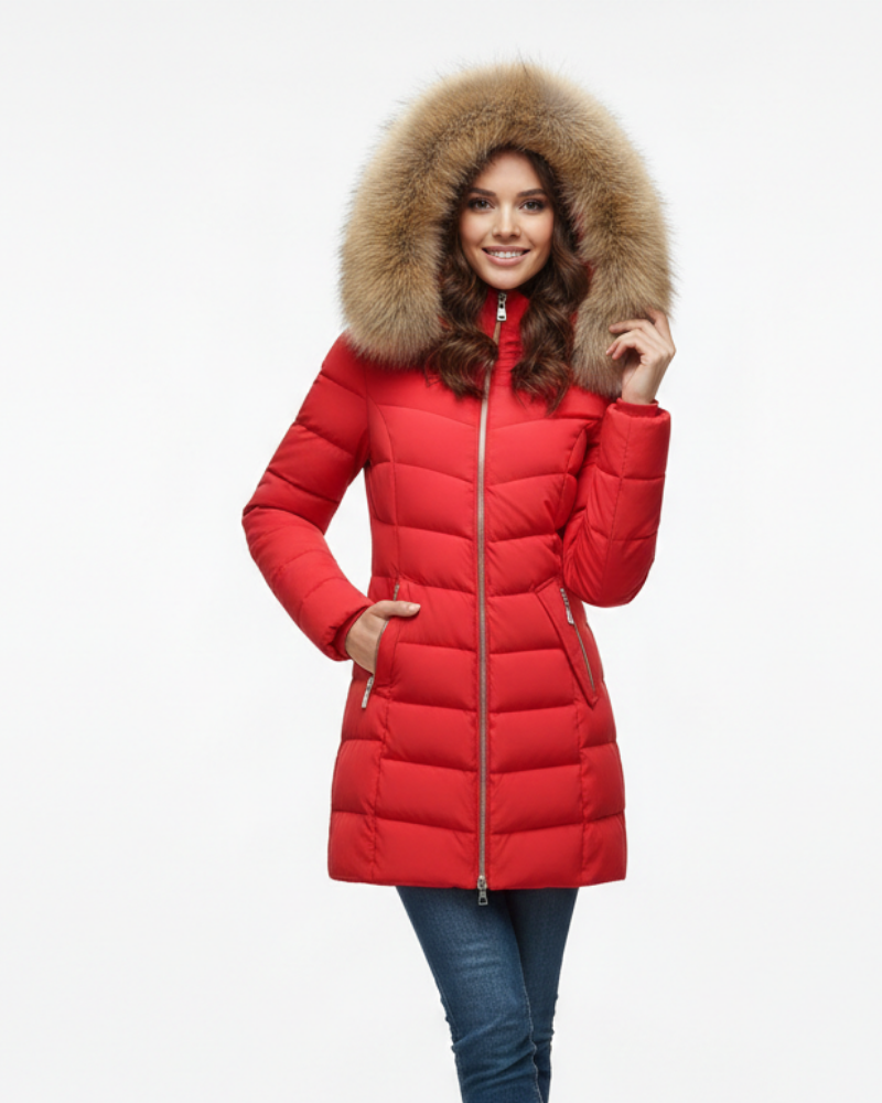 Godfrida Women's With Hood Puffer Jacket – Chevron Quilting & Faux Fur Collar