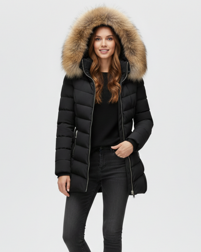 Godfrida Women's With Hood Puffer Jacket – Chevron Quilting & Faux Fur Collar