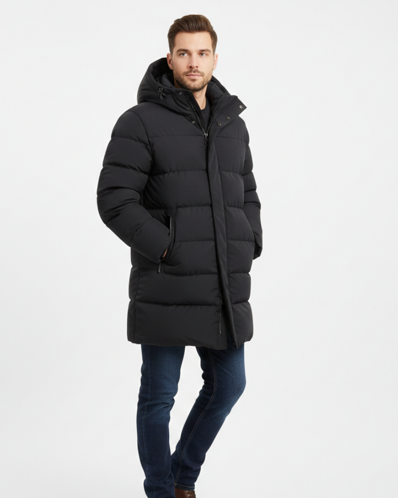 Hjalmar Men's Long Puffer Coat – Cozy Winter Jacket with Hood & Protective Fit