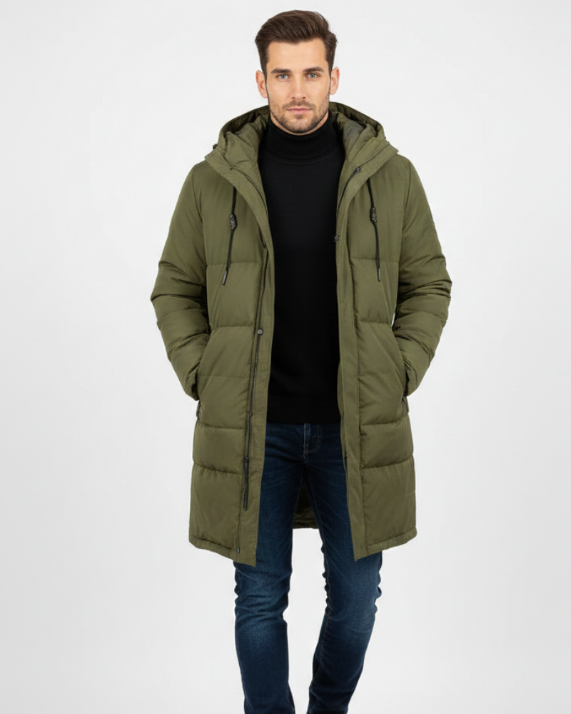 Ingrida Men's Long Waterproof Trench Coat – Quilted Lining, Hood & Winter Warmth