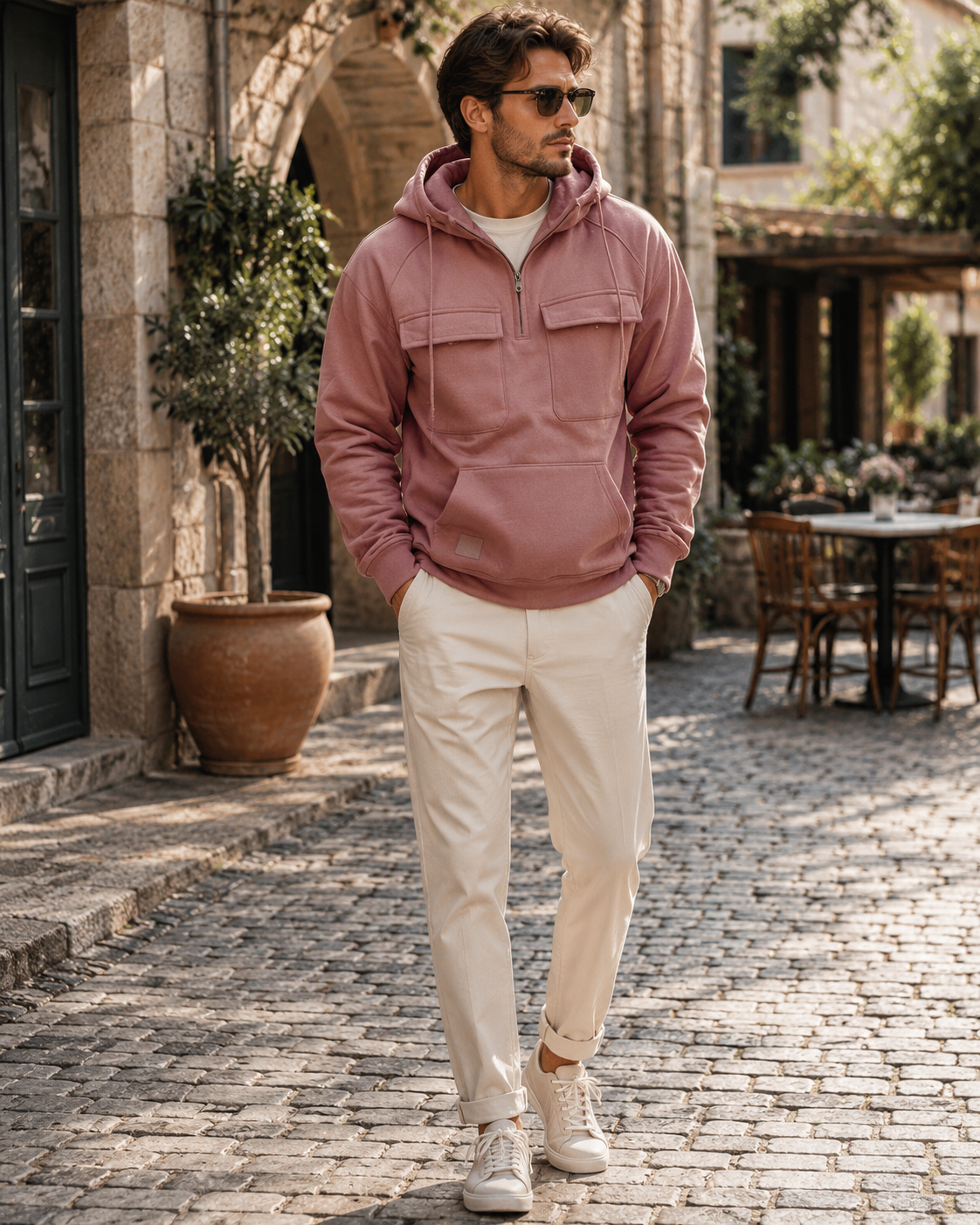 Ekaterina Men's Utility Hoodie – Heavyweight Sueded Fleece with Cargo Handy Pockets & Half-Zip