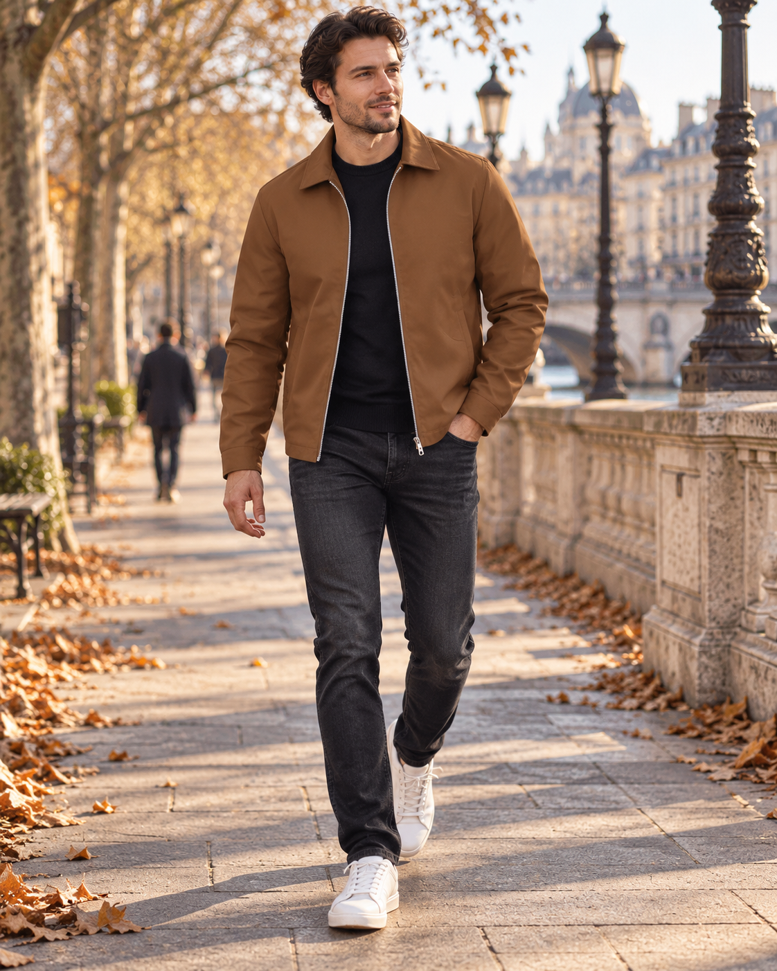 George Men's Lightweight Zip Jacket – Laydown Collar, Snap Cuffs & 3 Pockets