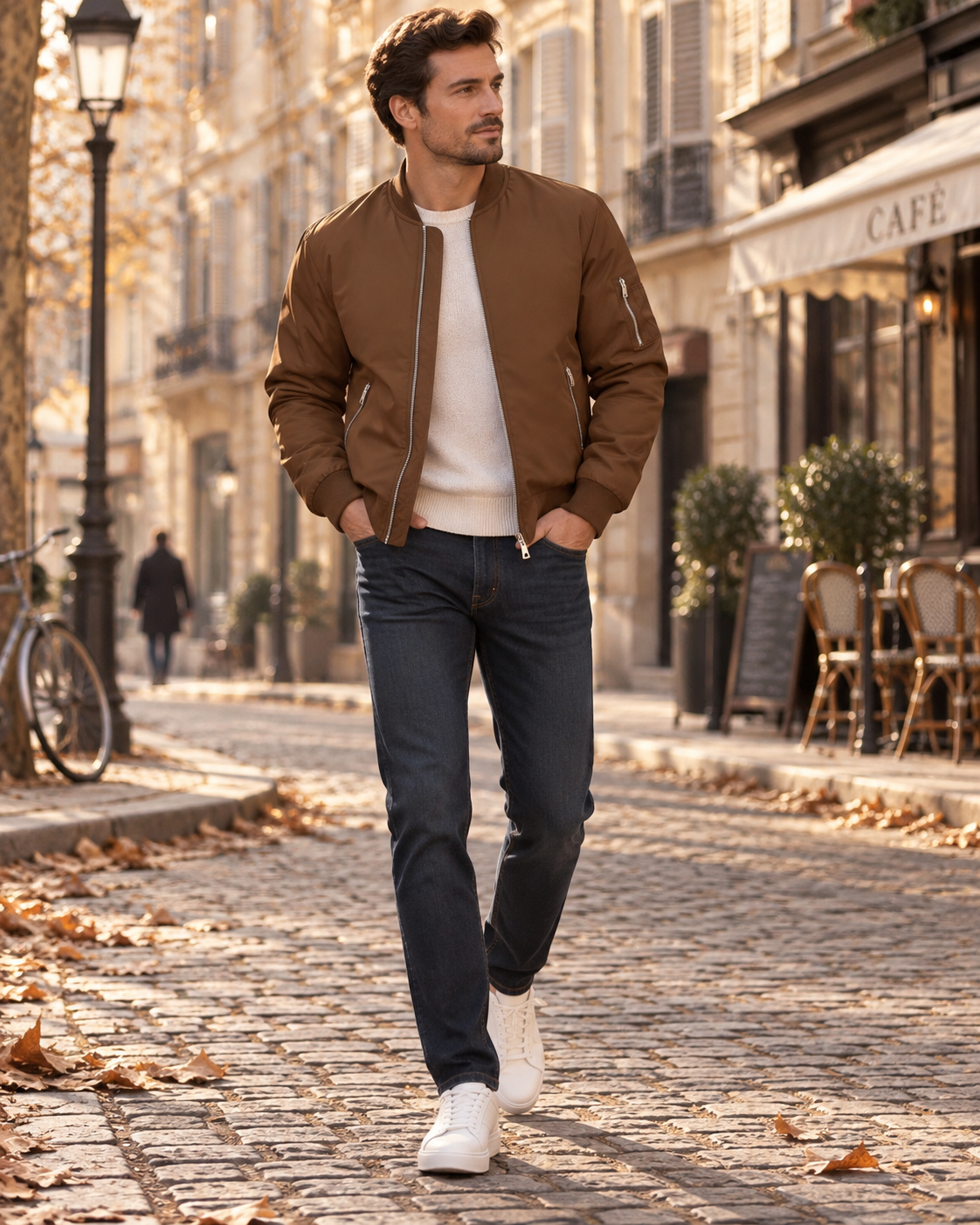 David Men's Lightweight Bomber Jacket – Full Zip, Ribbed Trims & 4 Pockets