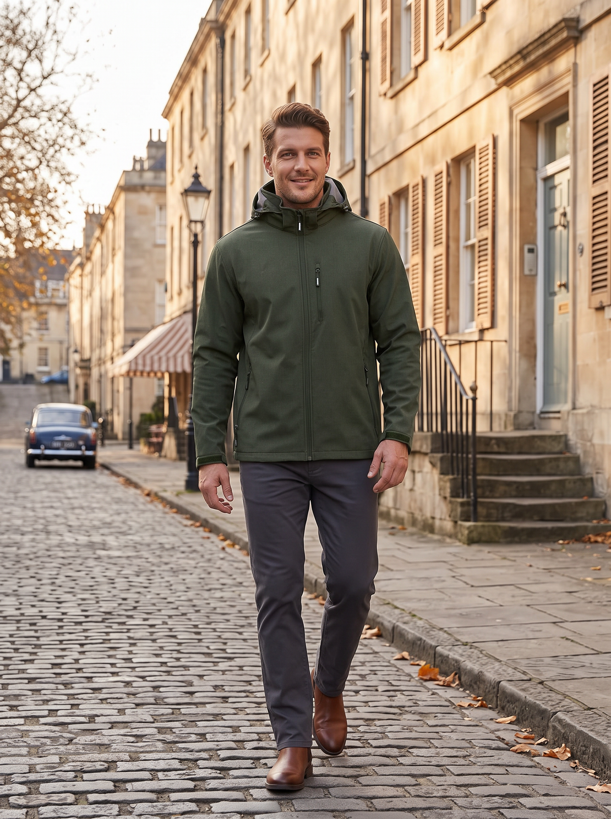 Branwen Men's Softshell Jacket – Fleece-Lined Interior, With Hood & 5 Handy Pockets