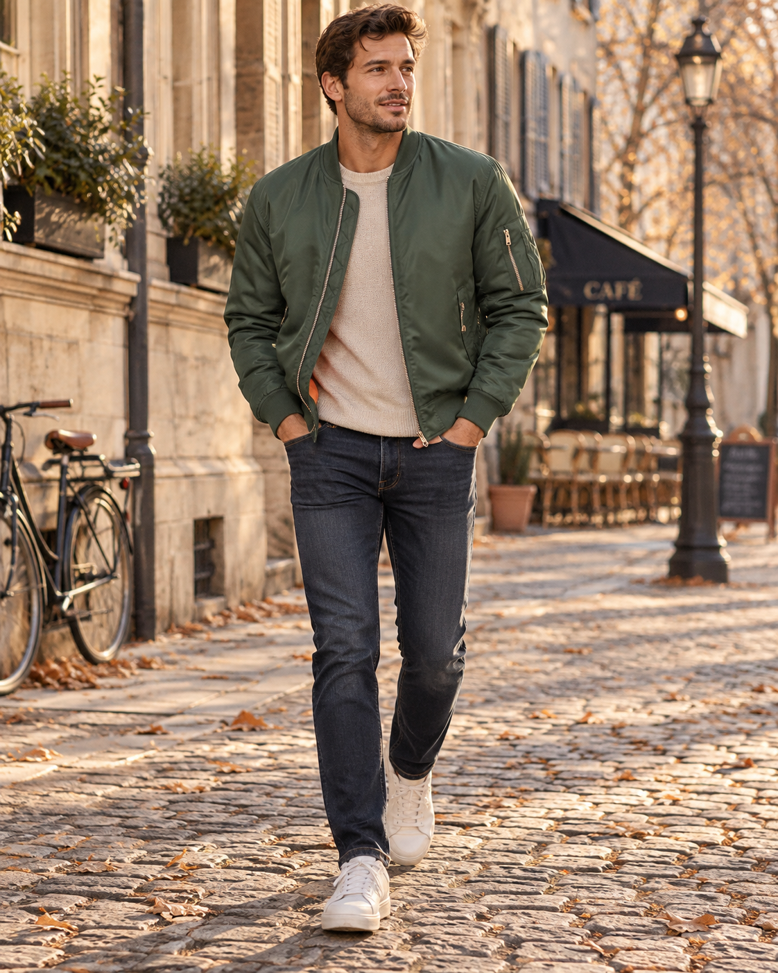 Ryan Men's Quilted Bomber Jacket – Ribbed Trims, Bronze Zip & 4 Pockets
