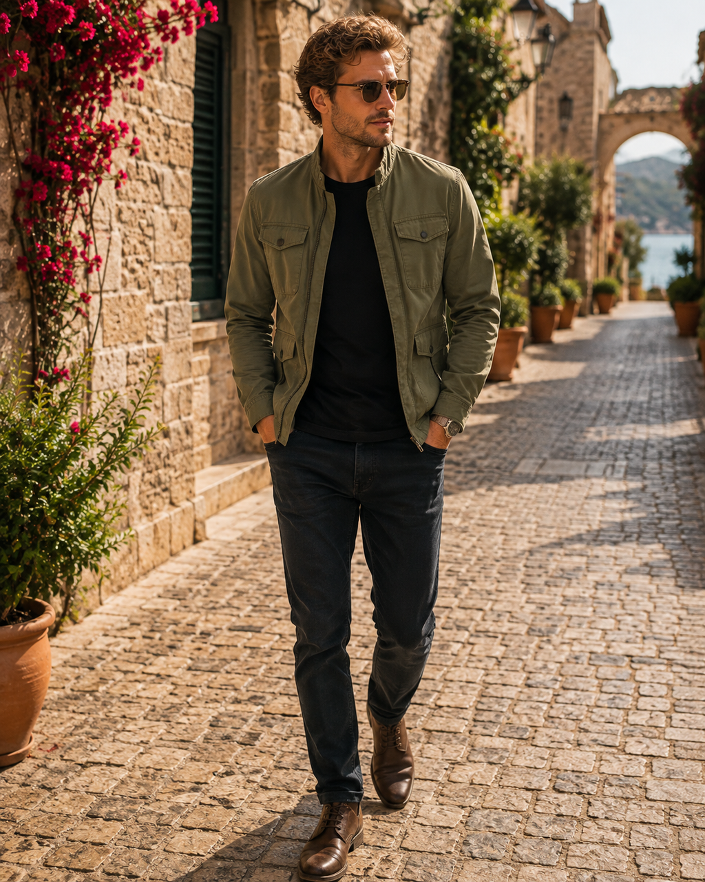Iseult Men's Cotton Jacket – Mandarin Collar, Zip-Up Front & Retro Casual Style