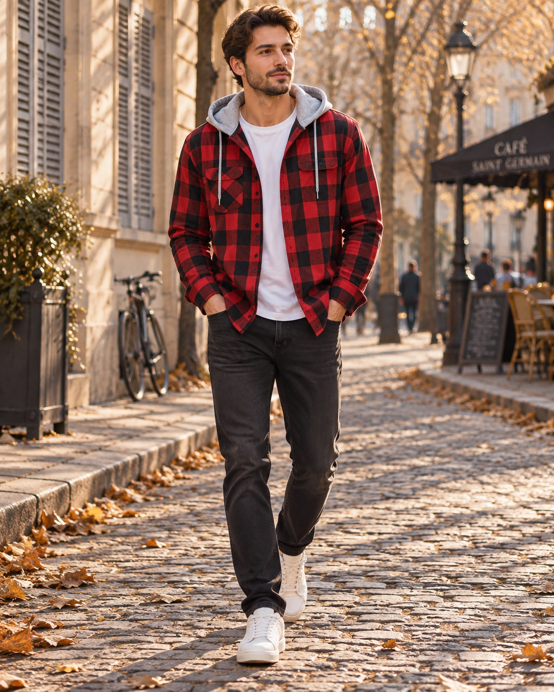 Derek Men's Plaid Hooded Flannel Shirt – Button Front, Drawstring Hood & Chest Pocket
