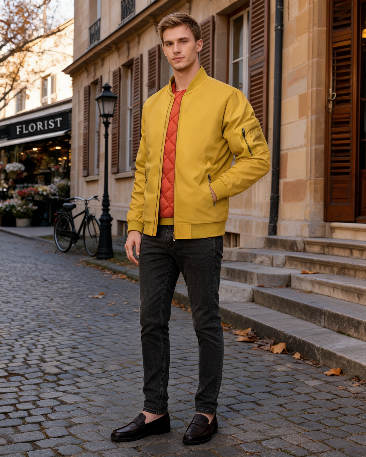 Calvin Men's Quilted Bomber Jacket – Ribbed Trims, Full Zip & 6 Pockets