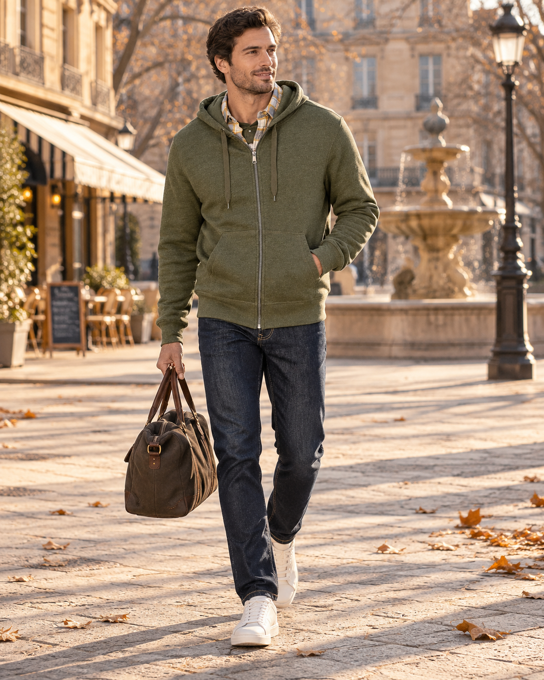 Jonathan Men's Brushed Fleece Hoodie – Full Zip, Drawstring Hood & Hand Pockets