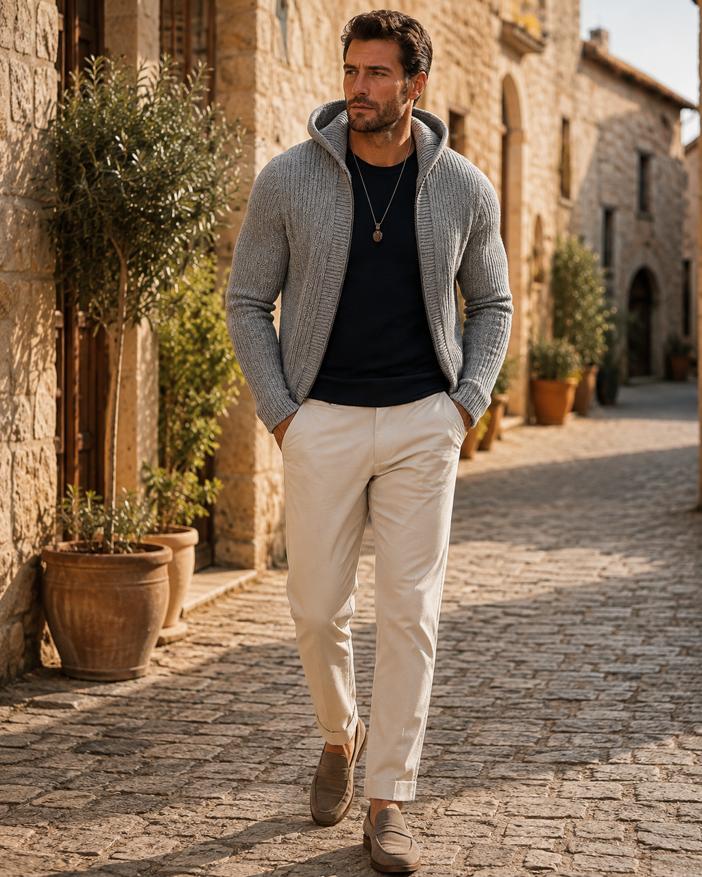 Lindqvist Men's With Hood Knit Cardigan – Fitted Silhouette, Zip-Up Front & Solid Colour