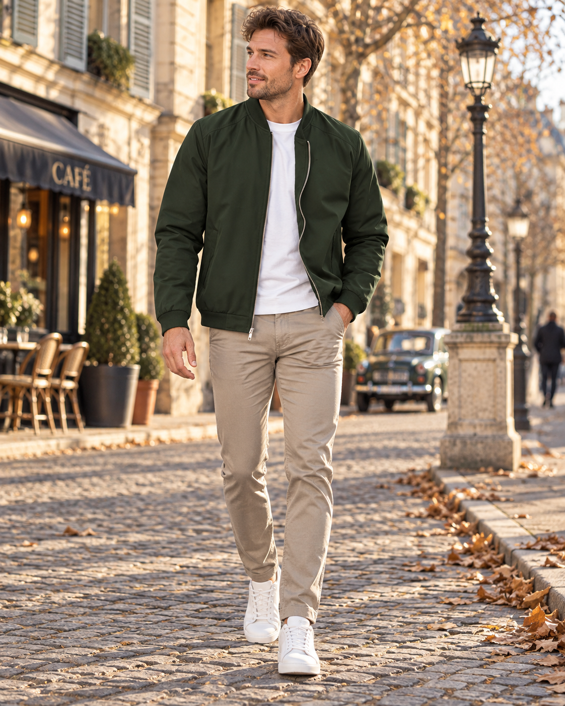 Xanto Men's Lightweight Bomber Jacket – Full-Length Zipper, Ribbed Detailing & 3 Handy Pockets