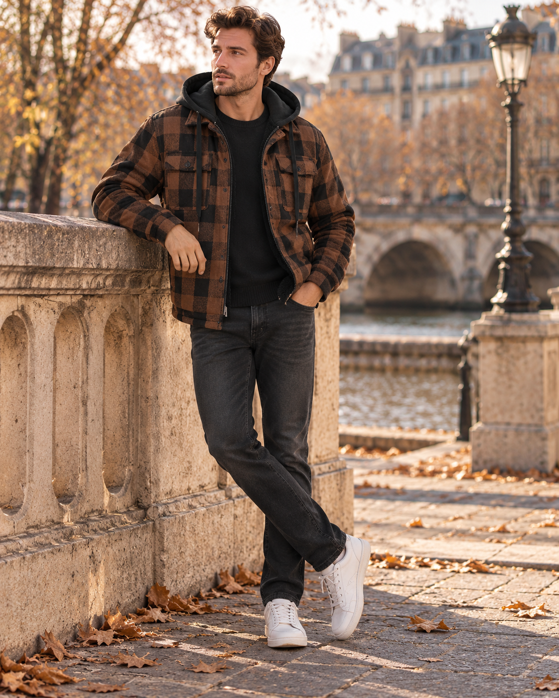Aaron Men's Plaid Flannel Jacket – Fleece Lined, Drawstring Hood & 4 Pockets