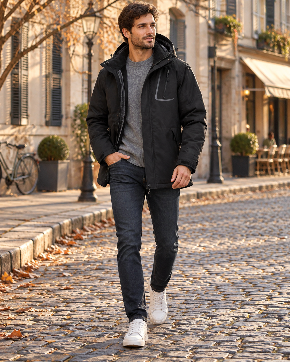 William Men's Fleece-Lined Winter Jacket – Removable Hood, Adjustable Cuffs & Ski Style